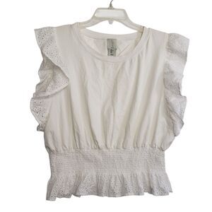 Joie Women's Soft White Large Sleeveless Blouse with Ruffles and Elastic Waist